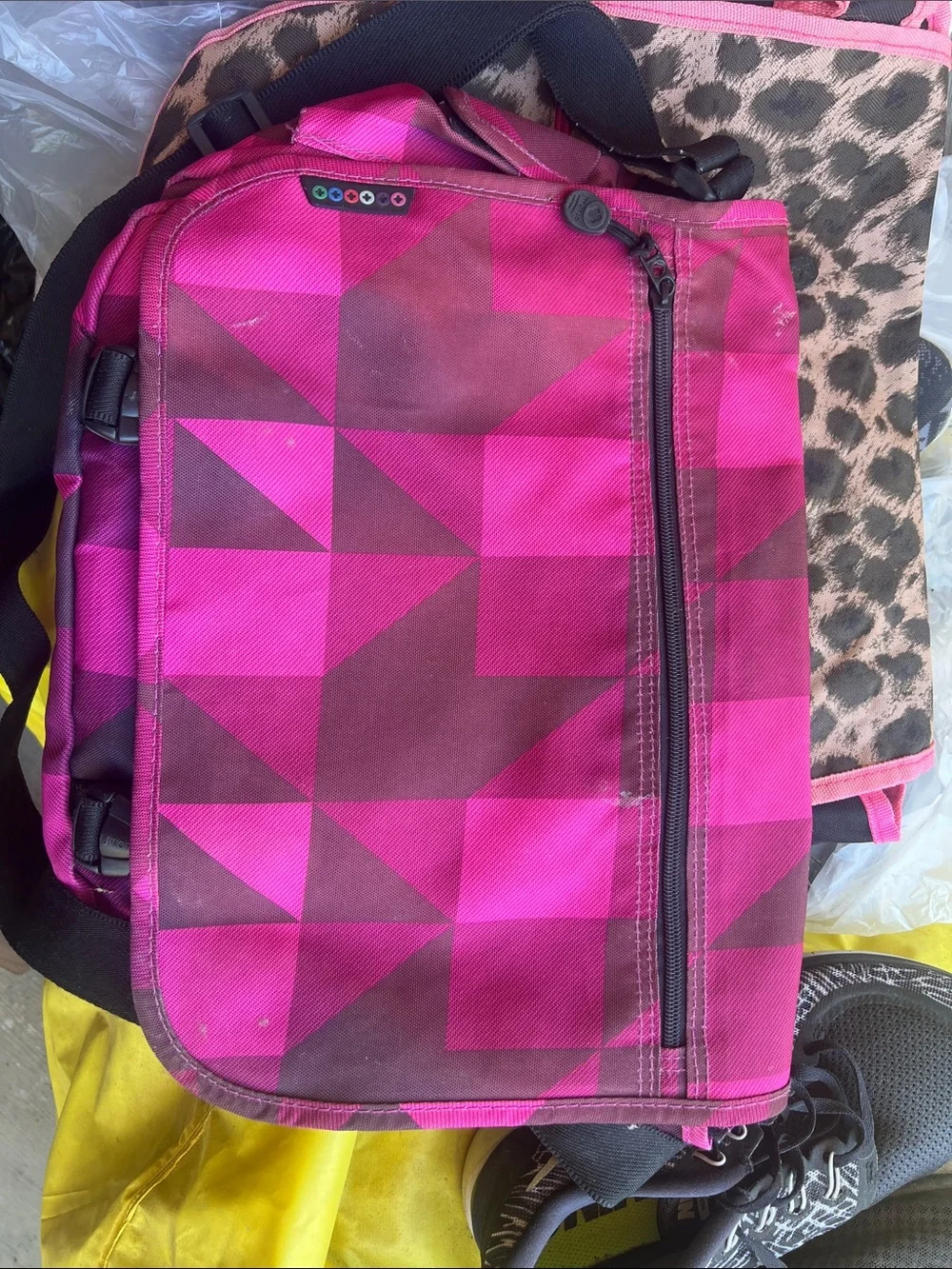 Pink Geometric Crossbody Messenger Bag